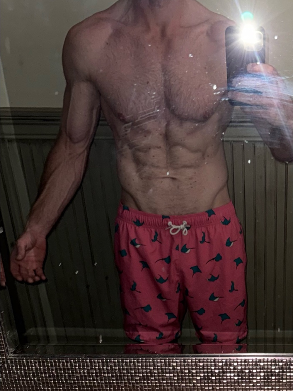 Used Hollister Pink Swim Shorts with Teal Stingray Print